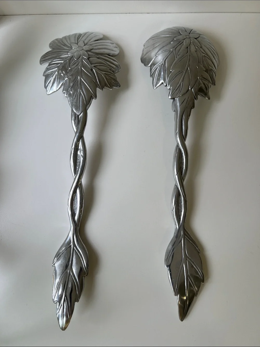 Set of Two Silver Floral Oversized Salad Serving Spoon & Fork Set